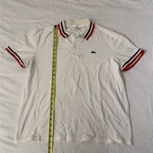 Lacoste Men's Polo Shirt in White with Red and Blue Trim